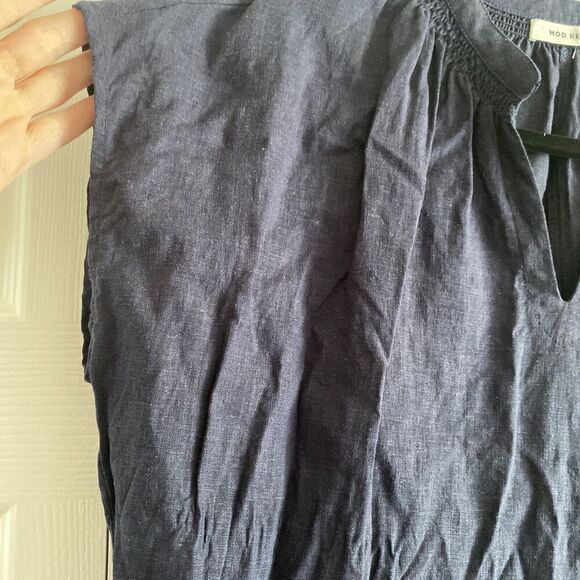 Women's‎ Mod Ref Navy Linen Blend Blouse Small Casual - Picture 4 of 5